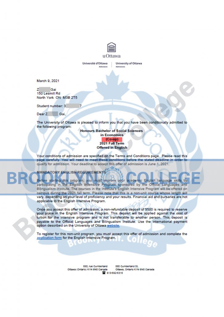 University of Ottawa Economics offer letter