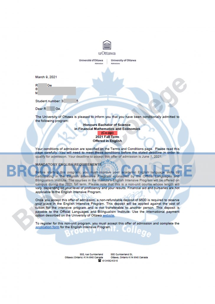 University of Ottawa Math offer letter