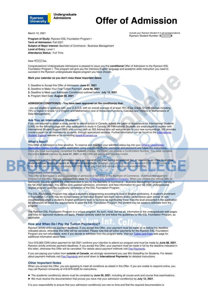 University offer letter