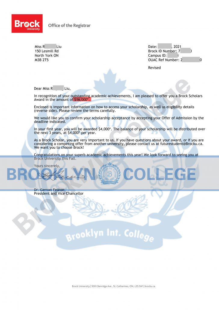 University scholarship letter