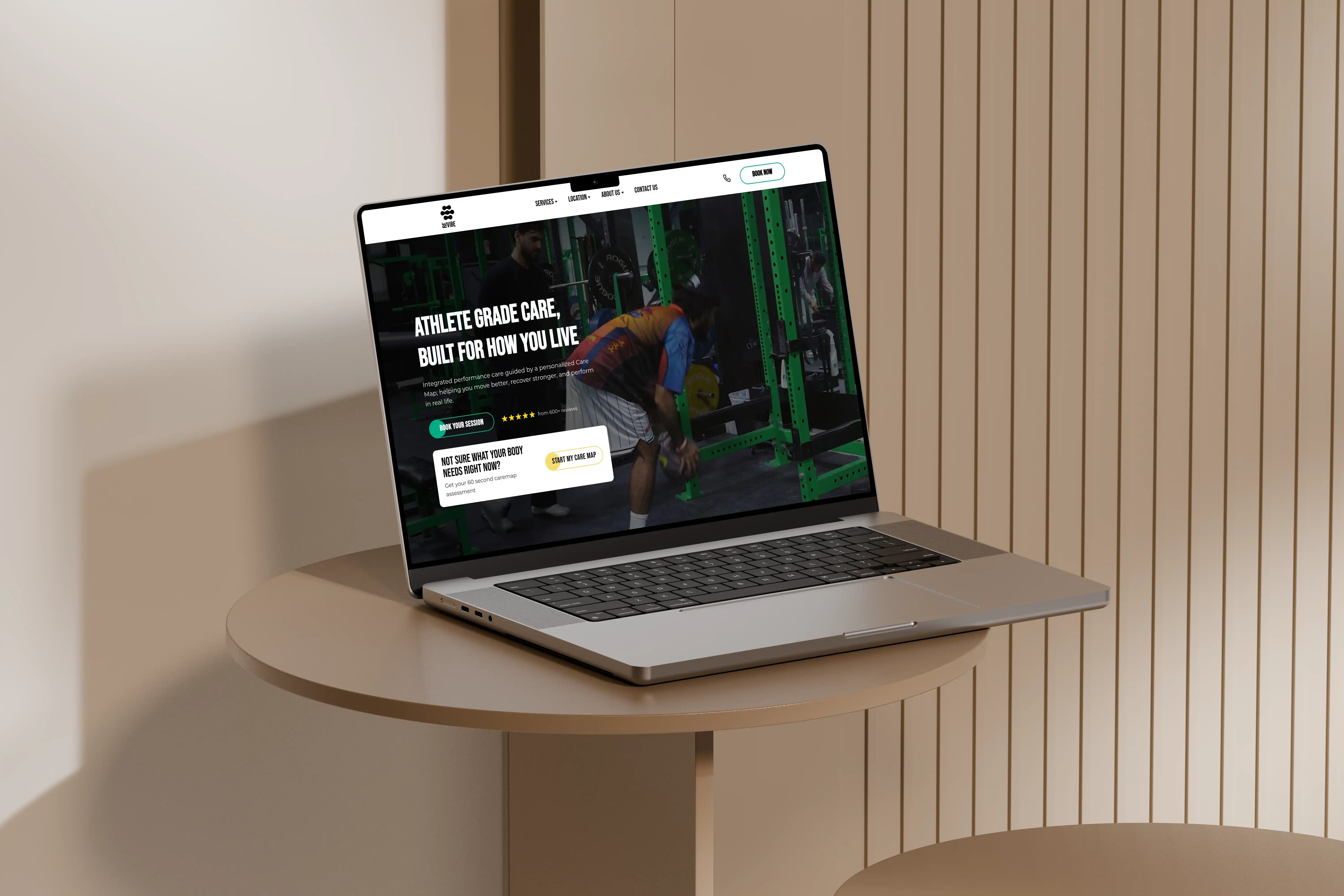 Revibe Social Wellness Club website shown on a laptop